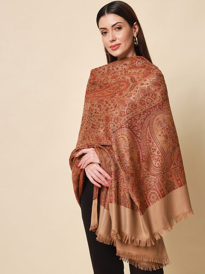 Dhiyona PA Women Brown & Beige Woven-Design Shawl