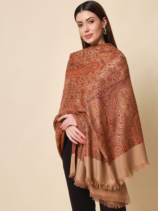 Dhiyona PA Women Brown & Beige Woven-Design Shawl