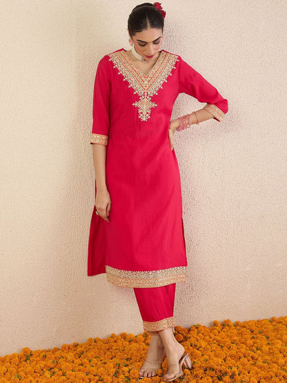 Women Ethnic Motifs Embroidered Regular Kurta with Trousers