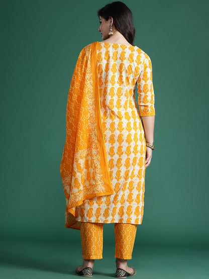 Dhiyona IE Paisley Printed Pure Cotton Kurta with Trousers & With Dupatta