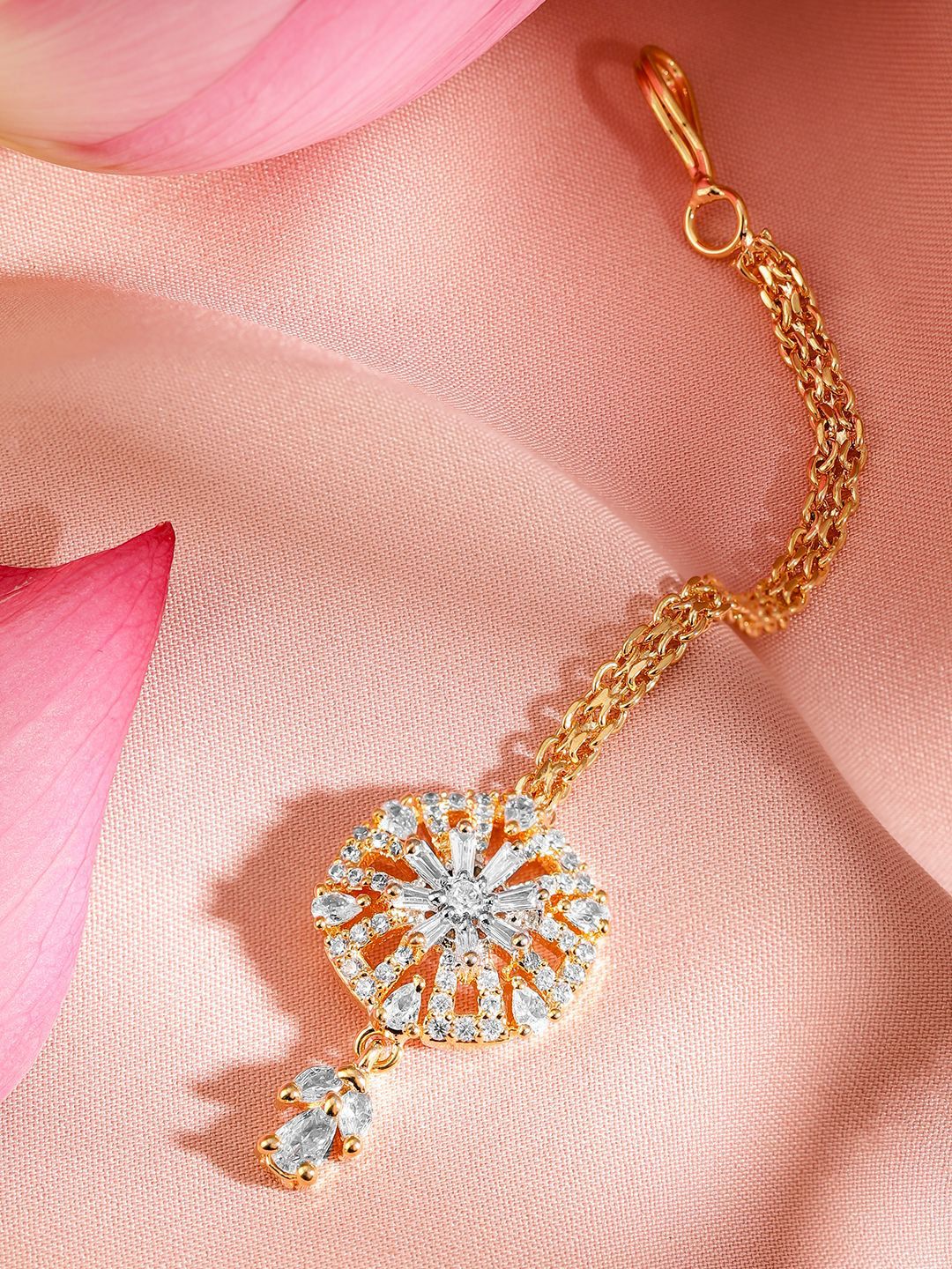 Dhiyona RJ Women's 22K Gold-Plated White Cubic Zirconia Studded Maang Tikka