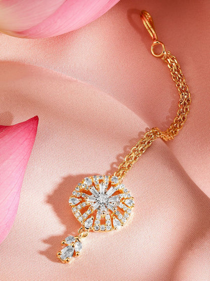 Dhiyona RJ Women's 22K Gold-Plated White Cubic Zirconia Studded Maang Tikka