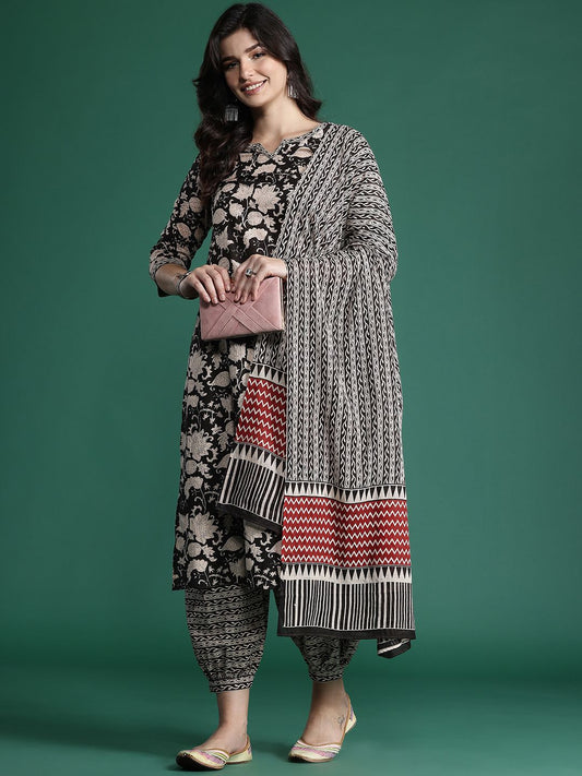 Dhiyona IE Floral Printed Pure Cotton Kurta with Salwar & With Dupatta
