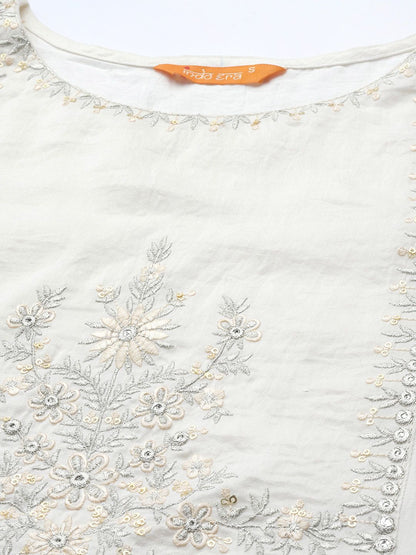 Women White Ethnic Motifs Embroidered Kurta with Trousers & With Dupatta