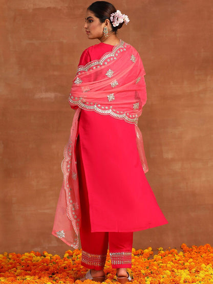 Dhiyona IE Ethnic Motifs Embroidered Gotta Patti Kurta & Trousers With Dupatta