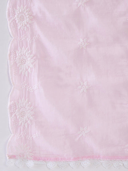 V Neck Floral Embroidered Pure Cotton Kurta with Trouser & Dupatta