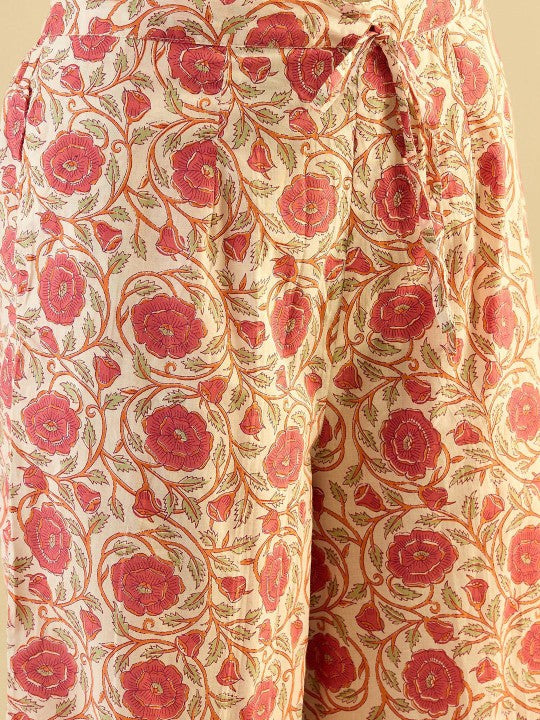 Women's Ethnic Motifs Embroidered Anarkali Pure Cotton Kurta with Palazzos & With Dupatta