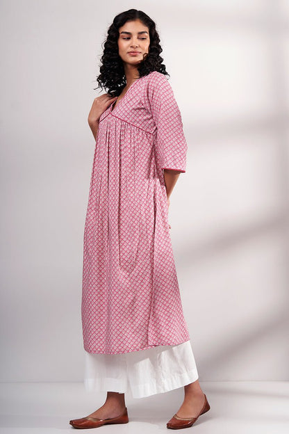 Women's Pink Premium Cotton Printed Kurta With Cotton Bottom