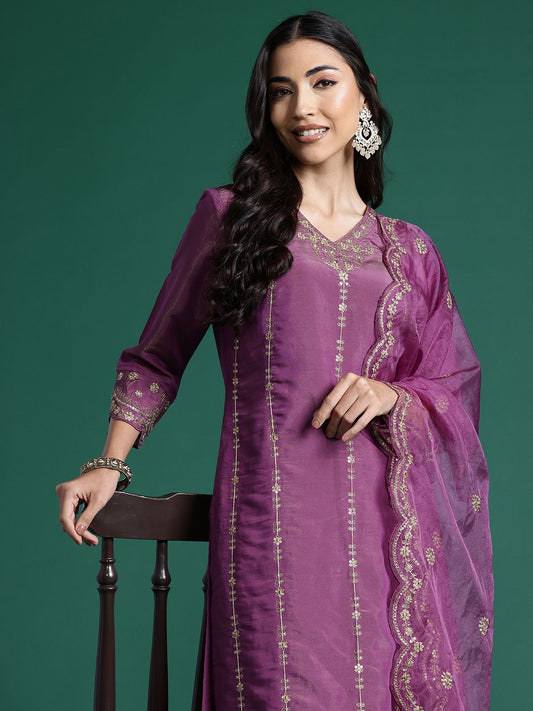 Dhiyona IE Floral Embroidered Kurta With Trousers & Dupatta
