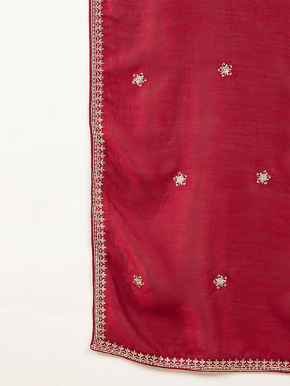 Ethnic Motifs Embroidered Sequinned Anarkali Kurta with Trousers & Dupatta