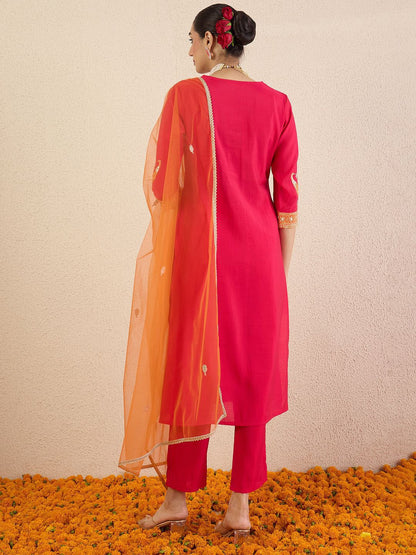 Women Ethnic Motifs Embroidered Kurta with Trousers & Dupatta