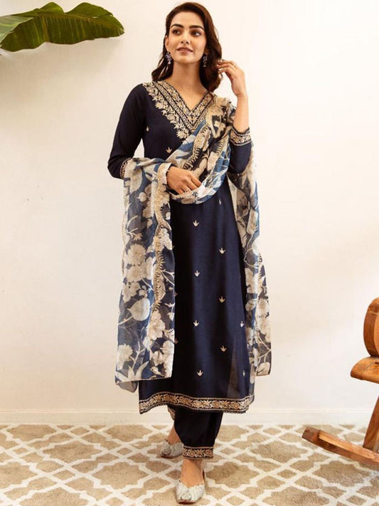 Dhiyona IE Women Ethnic Motifs Embroidered Regular Kurta with Salwar & With Dupatta