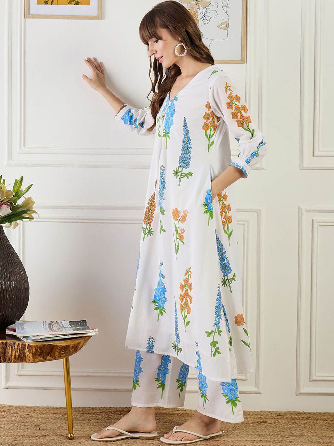 Dhiyona IE Printed Pure Cotton Tunic With Trousers Co-Ords