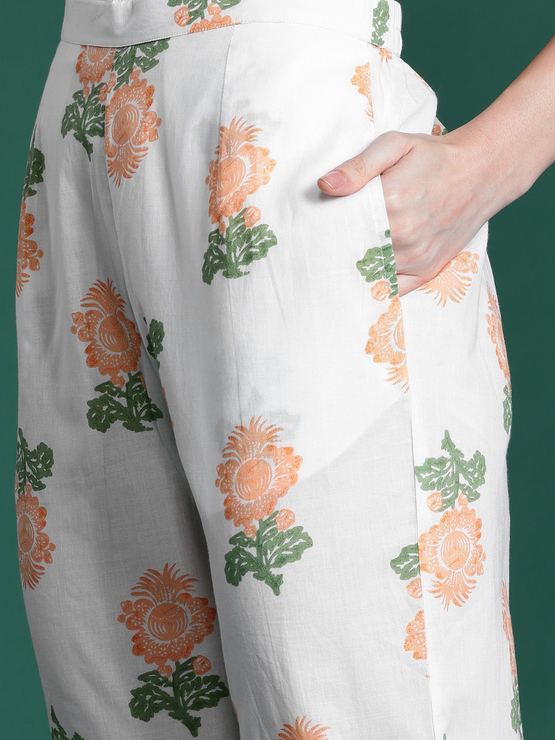 Dhiyona IE Floral Printed Pure Cotton Kurta with Trousers & Dupatta
