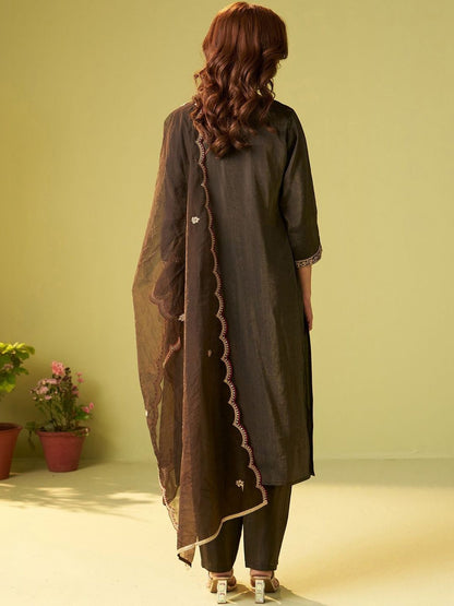 Women Ethnic Motifs Embroidered Regular Thread Work Liva Kurta with Trousers & With Dupatta