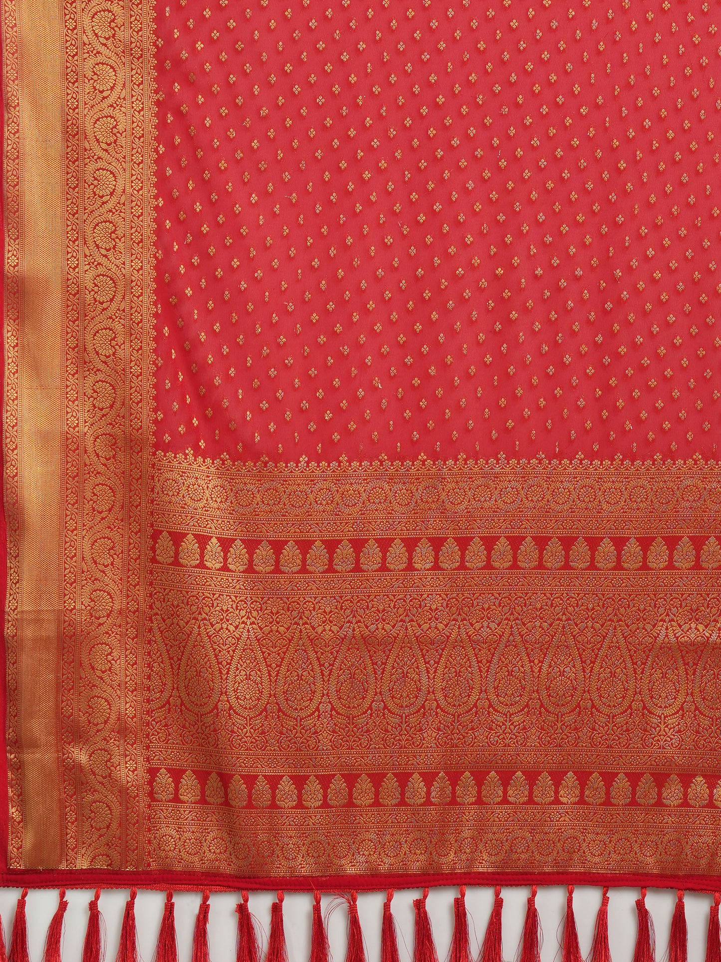 Women's Georgette Red Woven Design Designer Saree With Blouse Piece