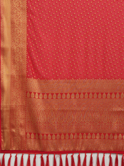 Women's Georgette Red Woven Design Designer Saree With Blouse Piece