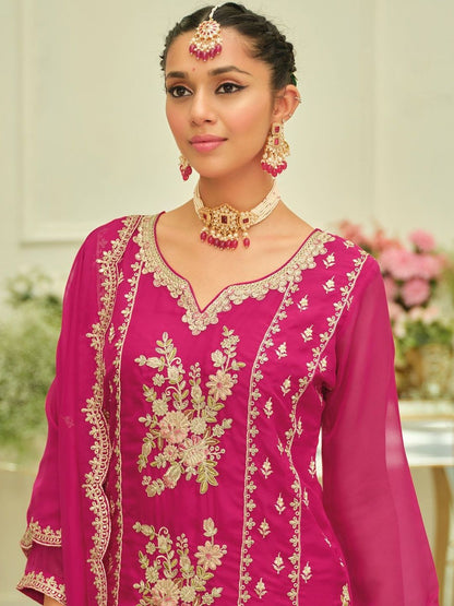 Ethnic Motifs Embroidered Thread Work Kurta With Patiala & Dupatta
