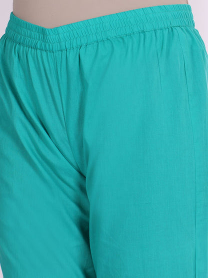 Dhiyona VA Women'sFloral Printed Round Neck Pure Cotton Kurta With Trousers