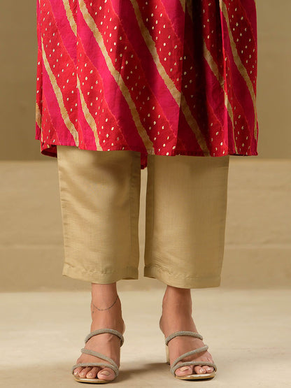Dhiyona SN Women's Leheriya Printed A-Line Kurta & Trousers Set