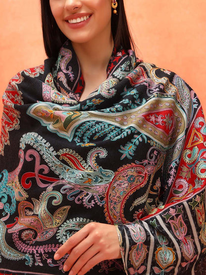Dhiyona PA Ethnic Motifs Embroidered Woolen Shawl