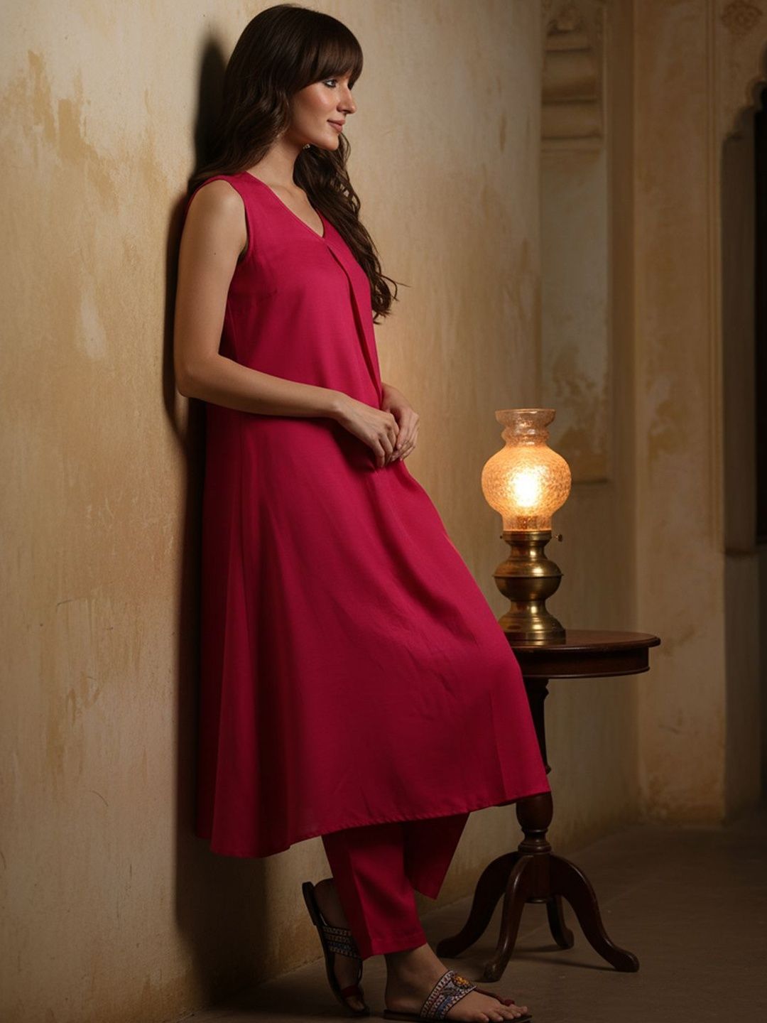 Pleated A Line Kurta With Trousers