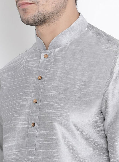 Men's Grey Silk Blend Straight Kurta Pyjama Set