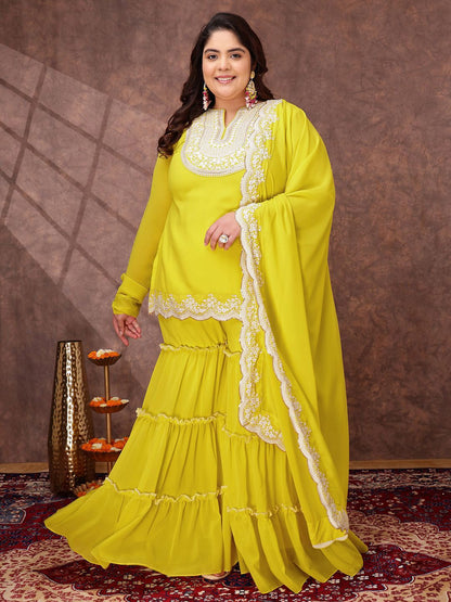 Dhiyona IN Women Floral Yoke Design Regular Thread Work Kurta Set With Dupatta