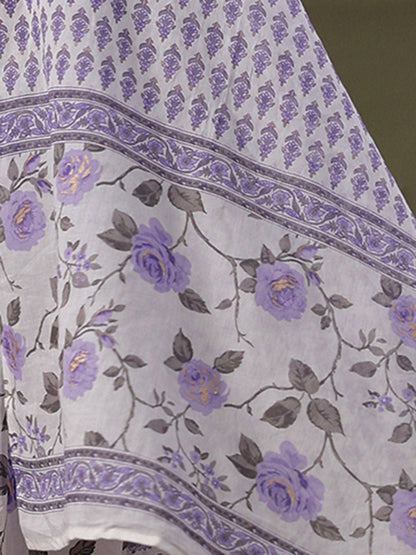 Dhiyona IE Round Neck Floral Printed Empire Sequinned Cotton Kurta with Trouser & Dupatta