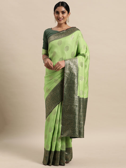 Women's Silk Blend Green Woven Design Designer Saree With Blouse Piece