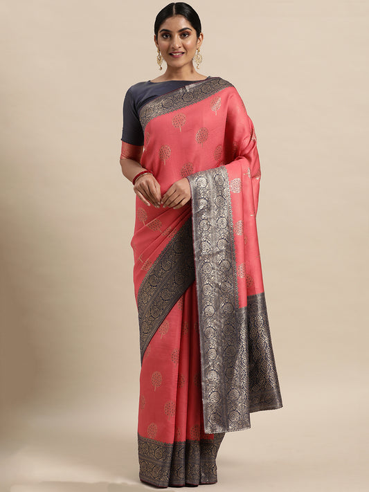 Women's Silk Blend Pink Woven Design Designer Saree With Blouse Piece