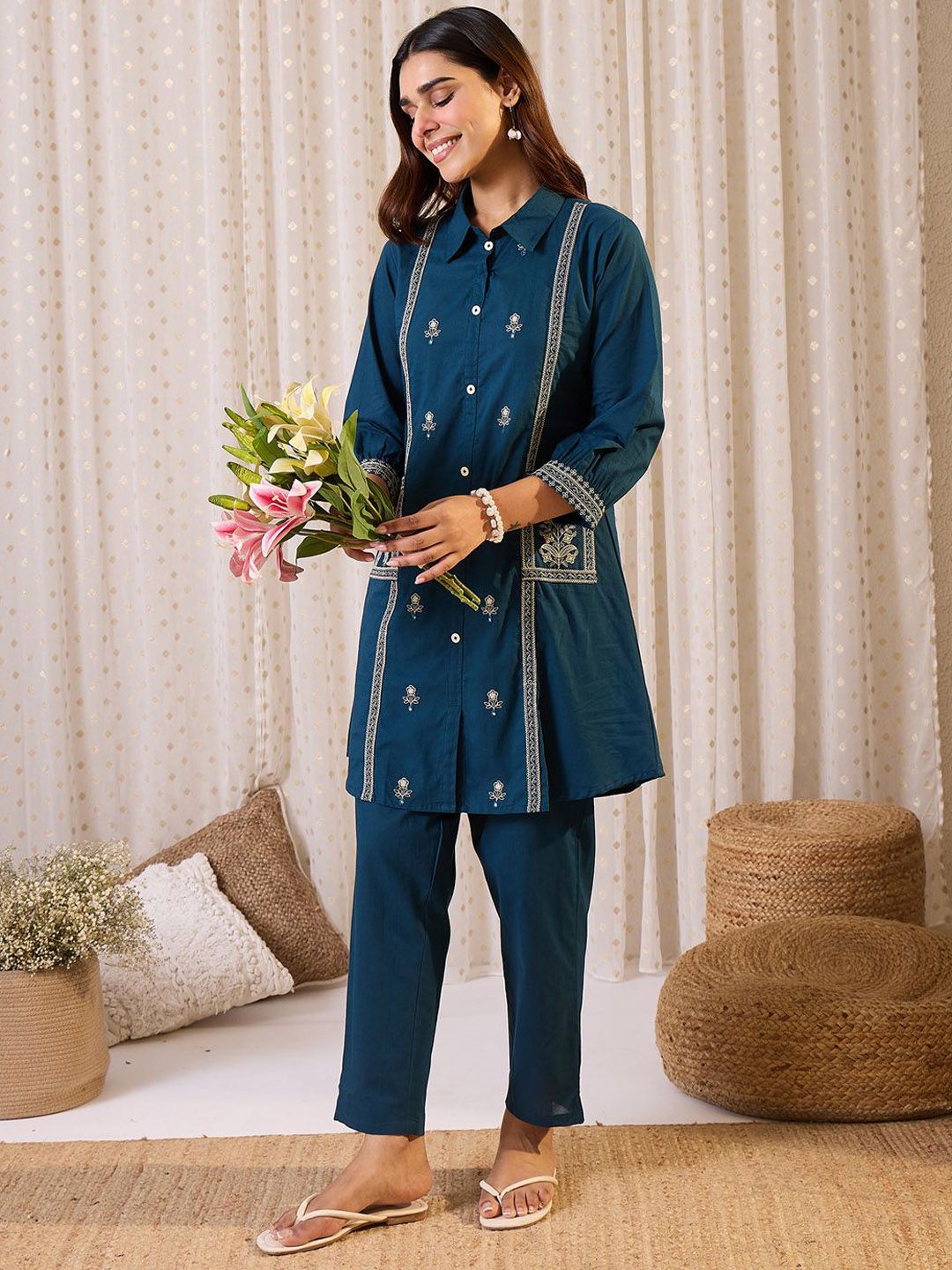 Dhiyona IE Embroidered Pure Cotton Tunic With Trousers