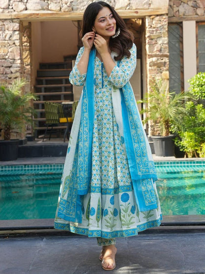 Dhiyona KL Women Ethnic Motifs Printed Regular Kurta with Trouser & Dupatta