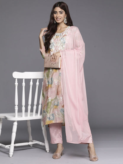 Women Floral Embroidered Kurta with Palazzos & Dupatta