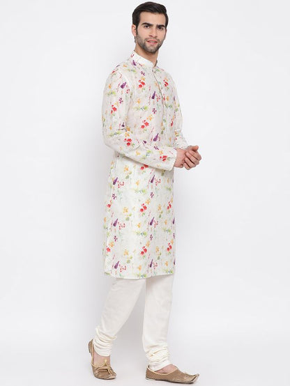 Men's Cream Cotton Blend Straight Kurta Pyjama Set