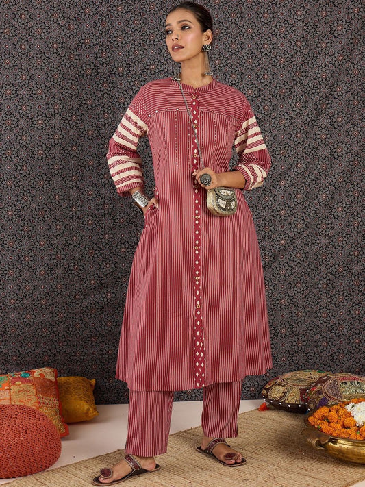 Dhiyona IE Printed Mandarin Collar Three-Quarter Sleeves Top With Trousers