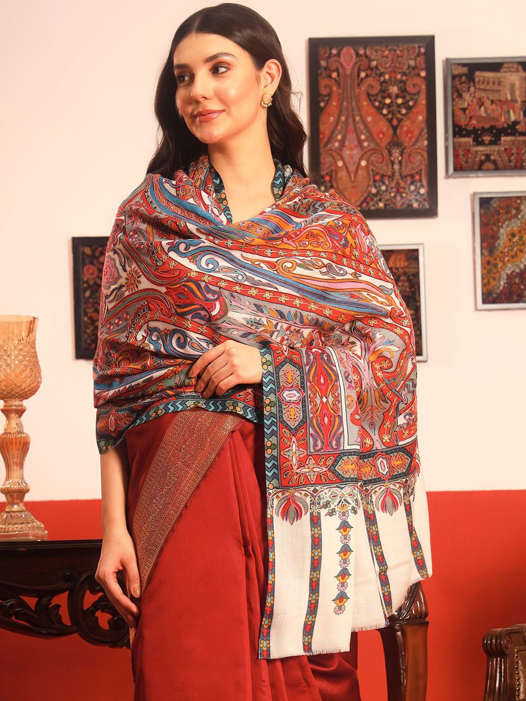 Dhiyona PA Paisley Embroidered Woolen Shawl