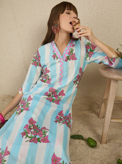 Women Printed Regular Pure Cotton Kurta with Trousers