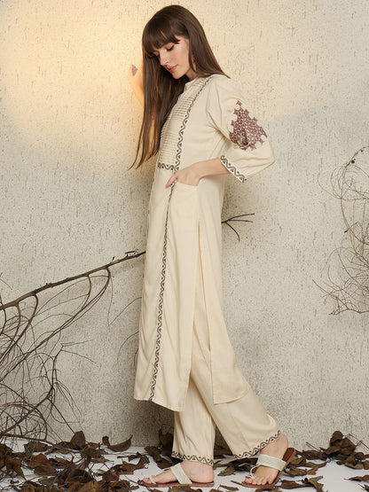 Women Ethnic Motifs Embroidered Regular Mirror Work Kurta with Palazzos