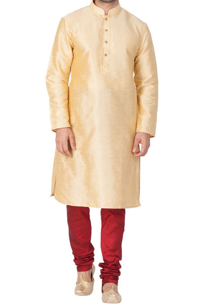 Men's Gold Silk Blend Straight Kurta Pyjama Set