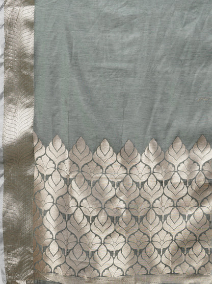 Women's Linen Blend Sea Green Woven Design Celebrity Saree With Blouse Piece