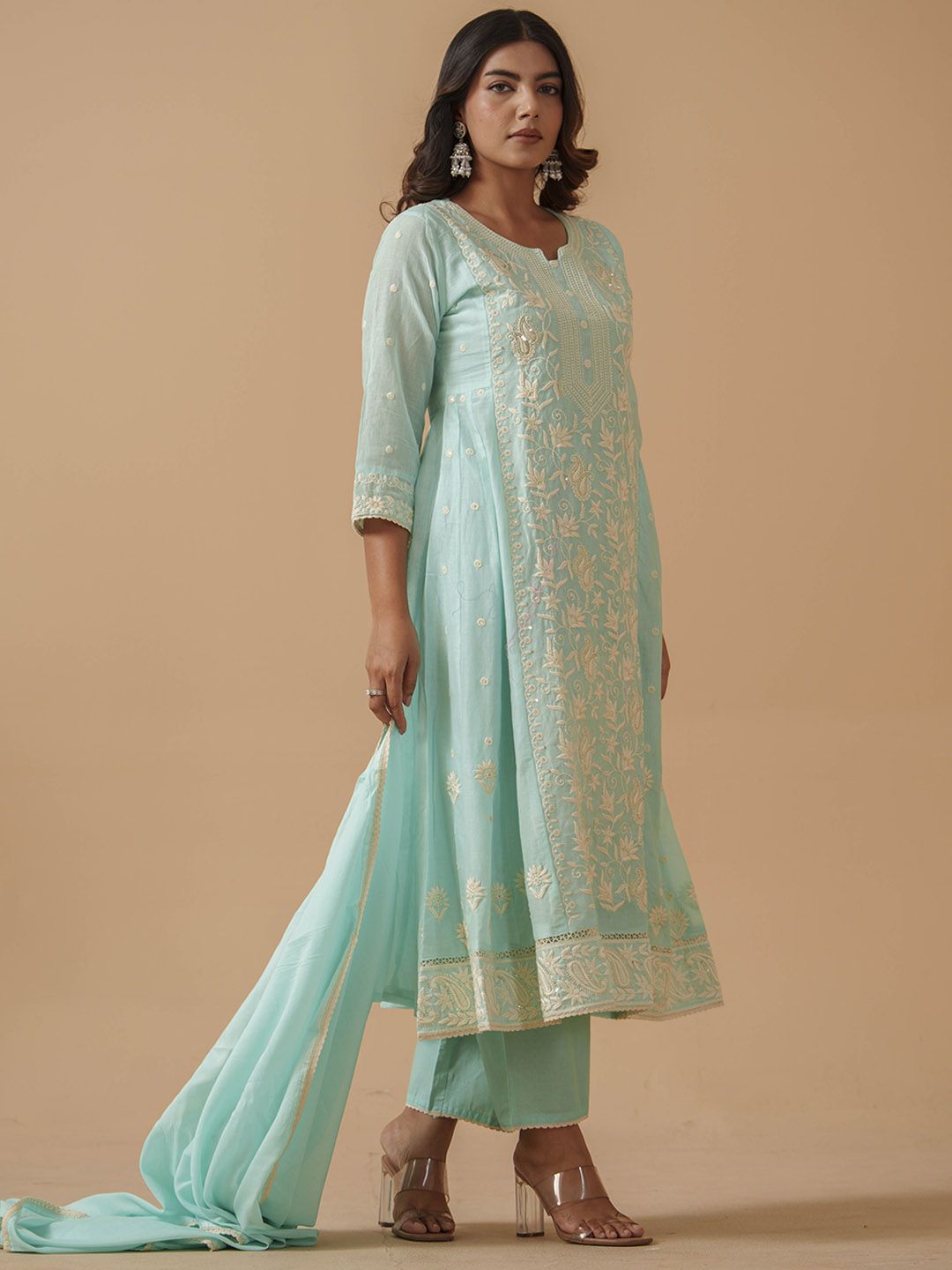 Dhiyona PD Women Women Pure Cotton Embroidered Cotton Kurta Trousers & Dupatta