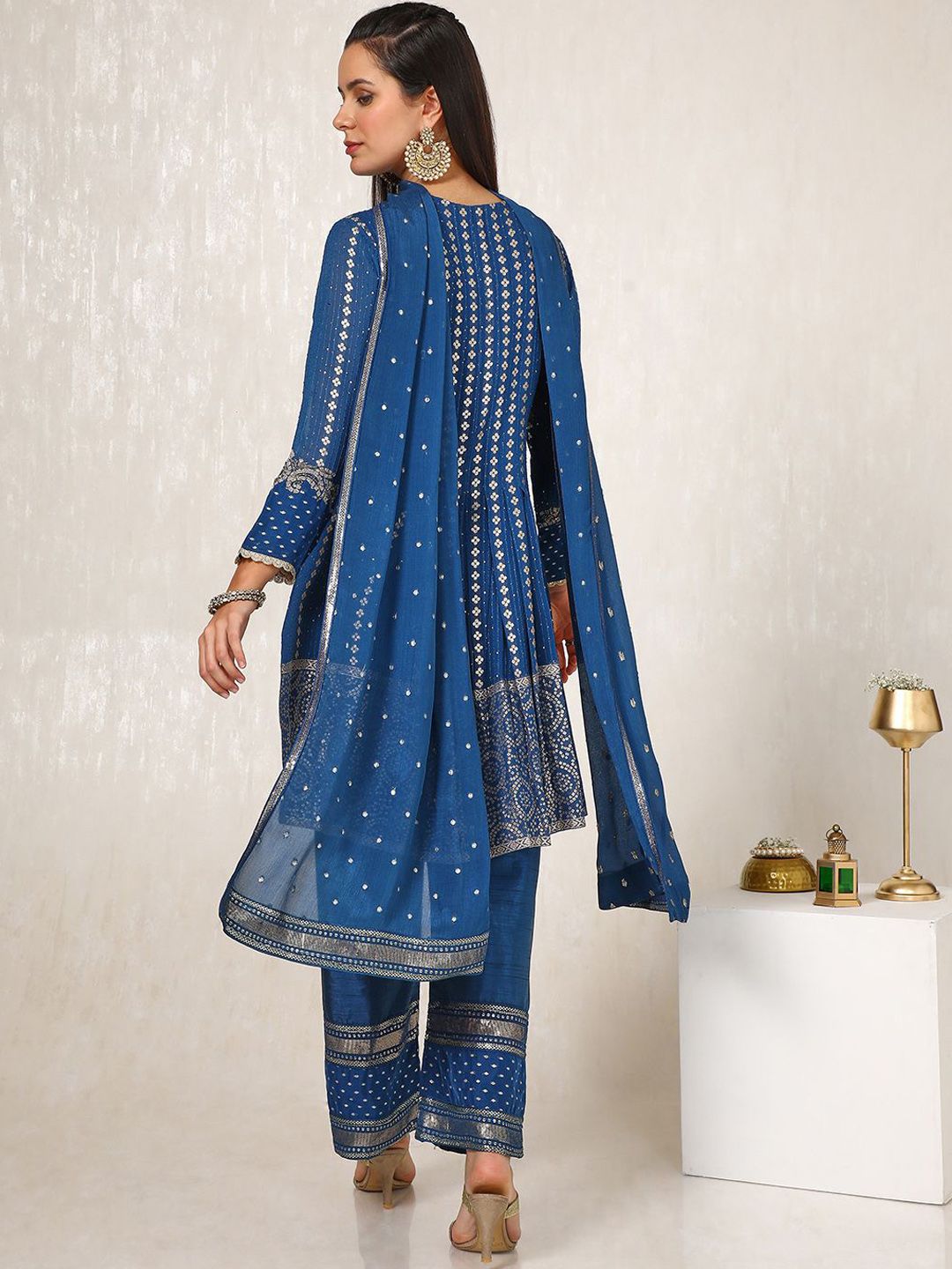Dhiyona SO Women's Ethnic Motifs Embroidered Pleated Sequinned Anarkali Kurta with Trousers & Dupatta