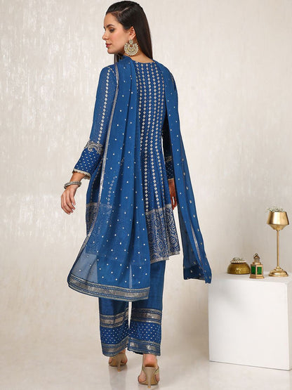 Dhiyona SO Women's Ethnic Motifs Embroidered Pleated Sequinned Anarkali Kurta with Trousers & Dupatta