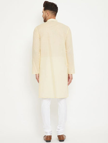 Men's Cream Cotton Straight Kurta Pyjama Set
