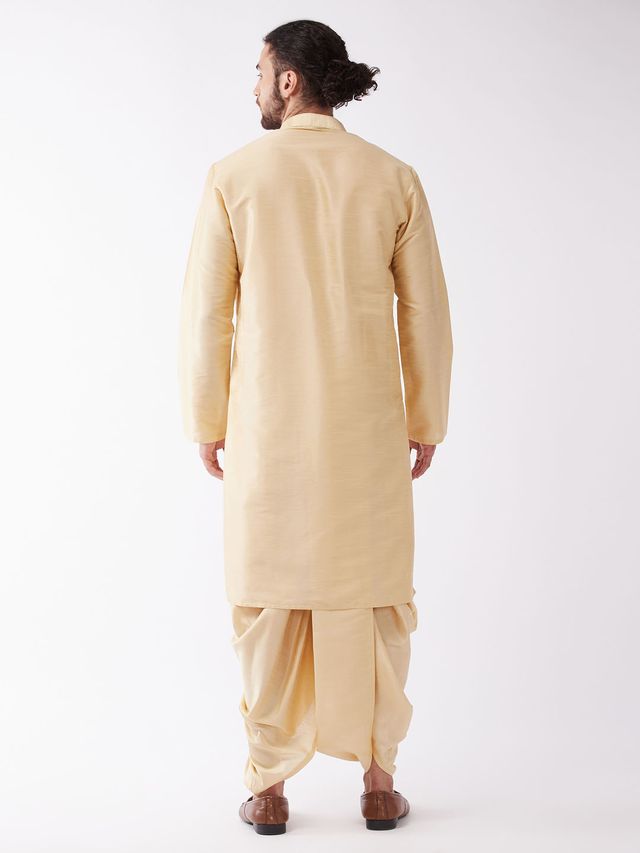 Men's Gold Silk Blend Straight Kurta and Dhoti Set