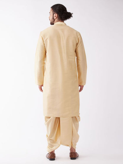 Men's Gold Silk Blend Straight Kurta and Dhoti Set