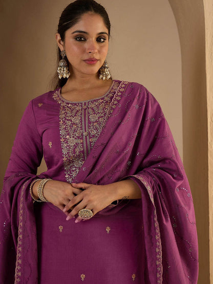Dhiyona IE Women's Ethnic Motifs Embroidered Thread Work Straight Kurta With Trousers & Dupatta