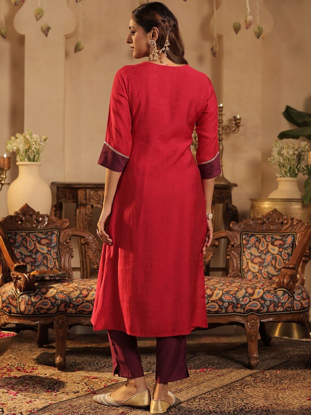 Women Solid Kurta with Trousers & Dupatta