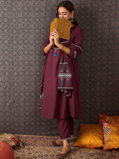 Women Ethnic Motifs Printed Cotton A-Line Kurta with Trousers & Dupatta